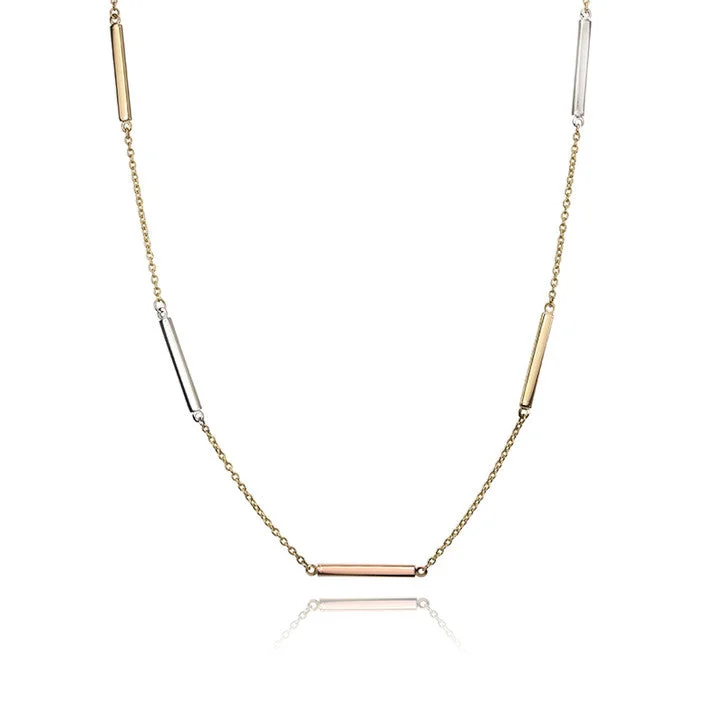 simple silver pendant necklace for women -14K Tri Colour Gold Bar Necklace