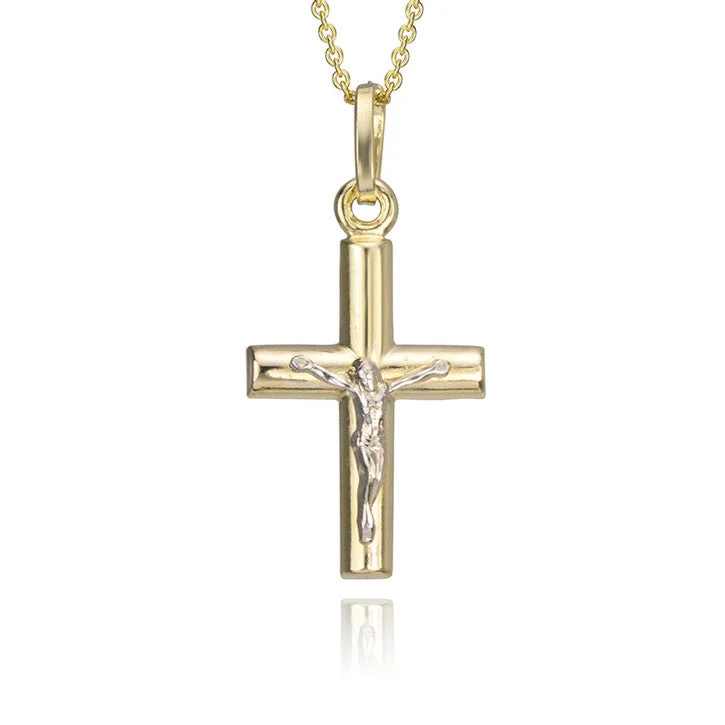 black diamond pendant necklace for women -14K Two Tone Crucifix Pendant