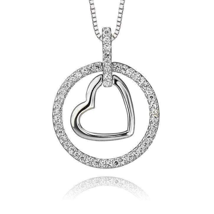 minimalist bar necklace for layering -14K White Gold Diamond Halo Heart Pendant