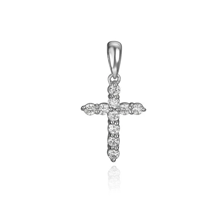 diamond heart pendant necklace for women -14K White Gold and Diamond Cross Pendant