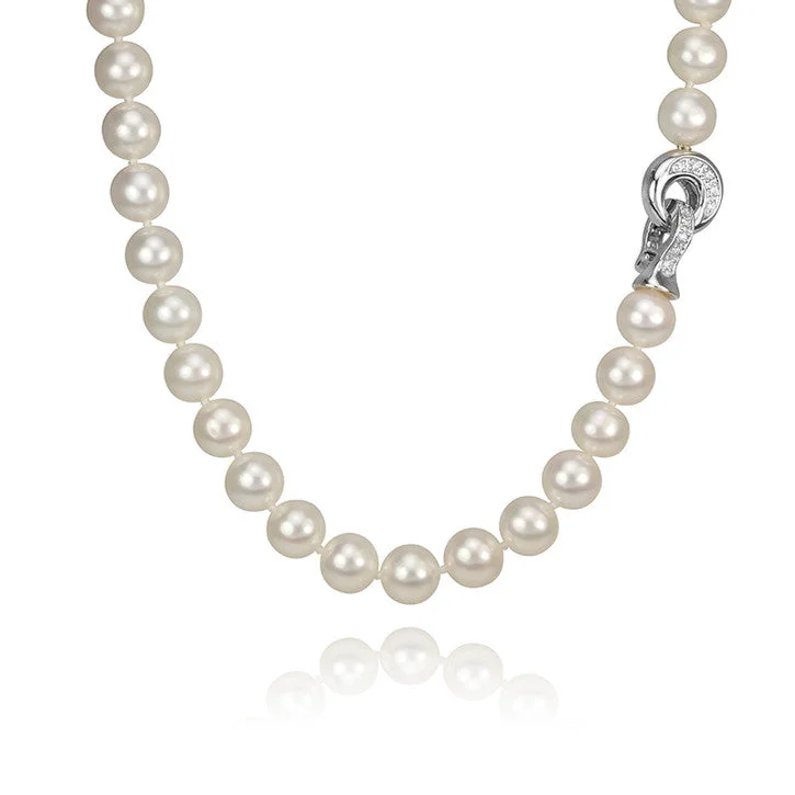 gemstone birthstone necklace for women -14K White Gold and Diamond Freshwater Pearl Necklace