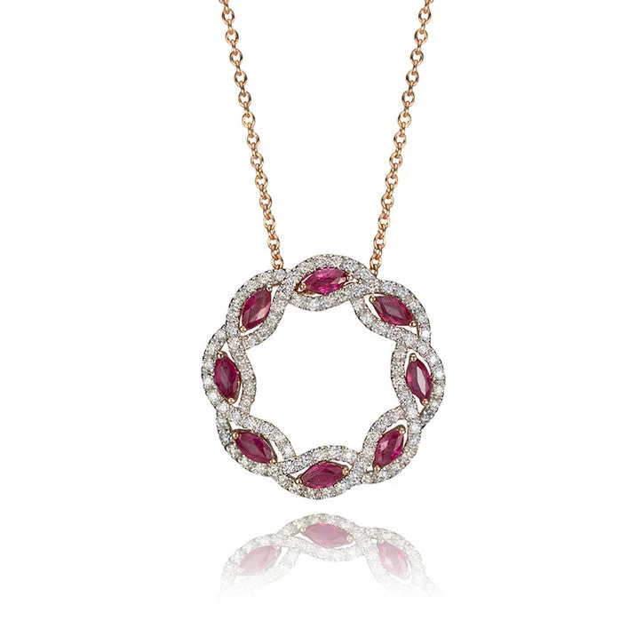 simple silver pendant necklace for women -14K White Gold and Diamond Ruby Halo Necklace