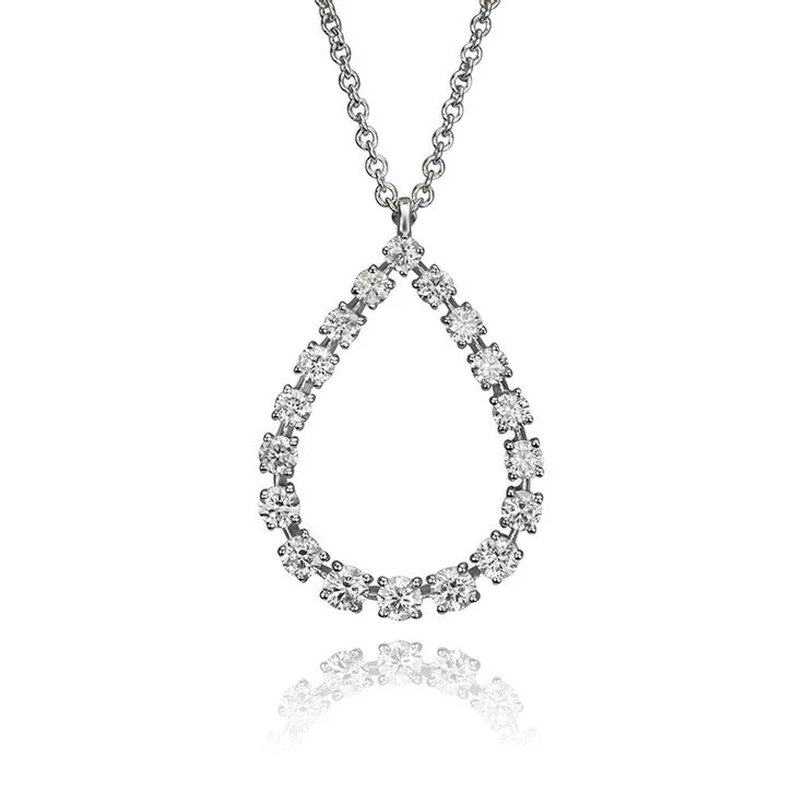 pearl choker necklace for brides -14K White Gold and Diamond Teardrop Halo Necklace