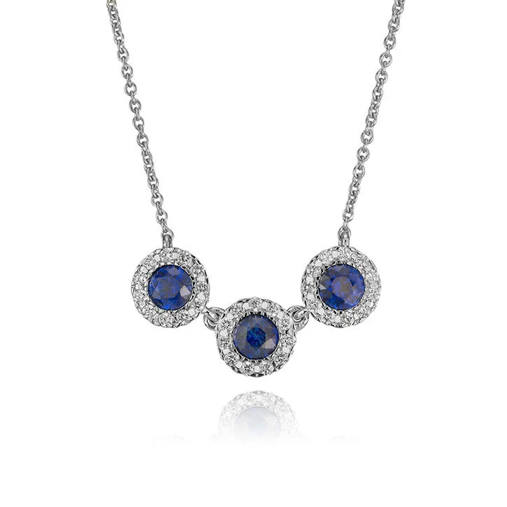 pearl pendant necklace for formal events -14K White Gold and Diamond Triple Sapphire Necklace