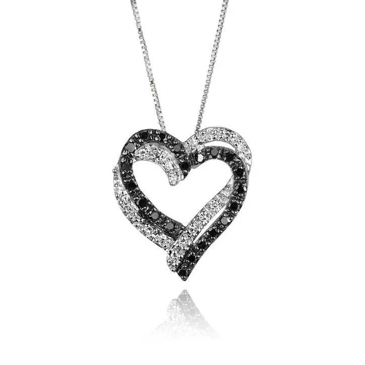 custom birthstone necklace for women -14K White Gold Black Diamond Heart Necklace