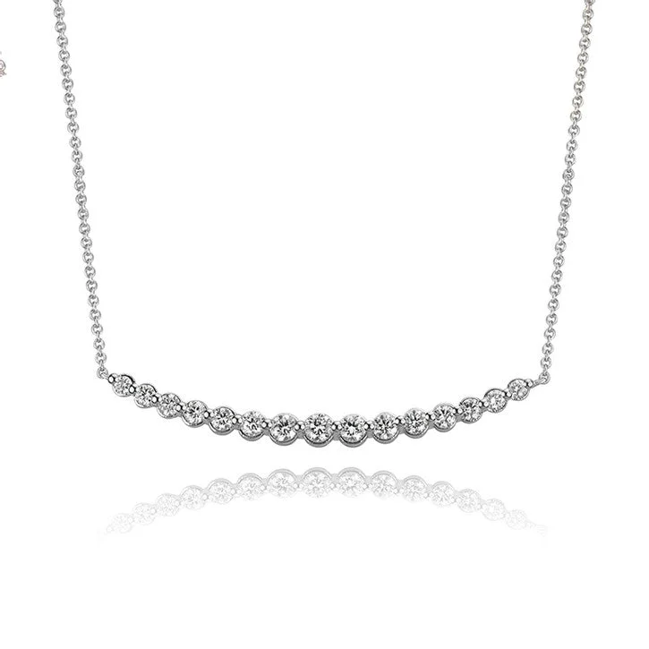 dainty gold chain necklace -14K White Gold Diamond Bar Necklace