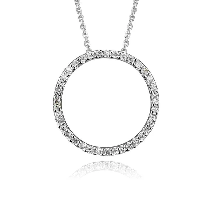 fashion statement necklace for women -14K White Gold Diamond Circle Pendant