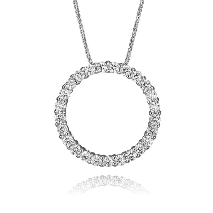 gemstone pendant necklace for women -14K White Gold Diamond Circle Necklace