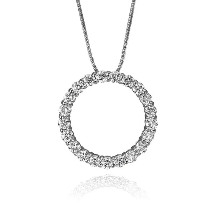 gold necklace with charm for women -14K White Gold Diamond Circle Necklace