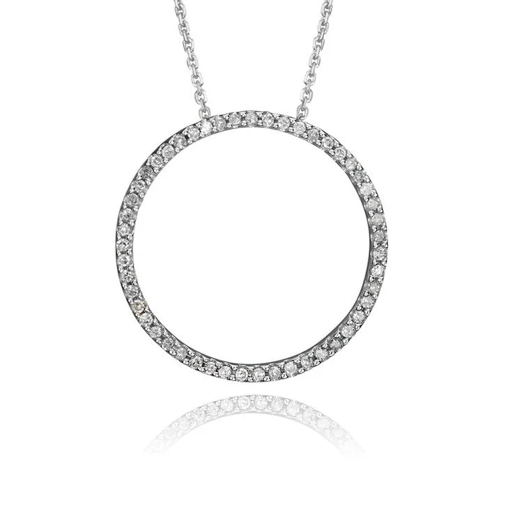 stylish chain necklace for men -14K White Gold Diamond Circle Pendant