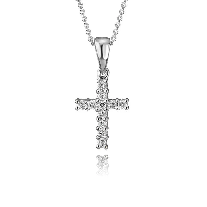 silver tassel necklace for women -14K White Gold Diamond Cross Pendant