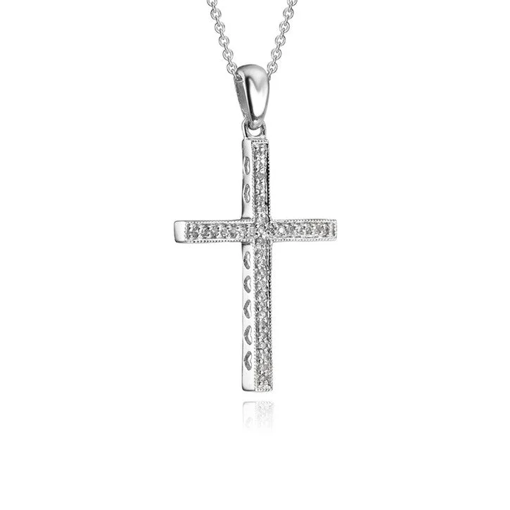 double name necklace for couples -14K White Gold Diamond Cross Pendant