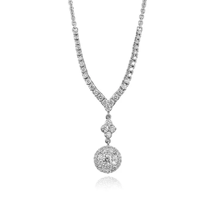 heart-shaped gemstone pendant necklace -14K White Gold Diamond Drop Necklace