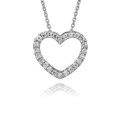 gold pendant necklace with initials -14K White Gold Classic Diamond Heart Pendant