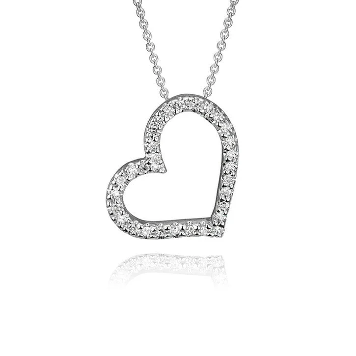 gold locket necklace for keepsakes -14K White Gold Modern Heart Diamond Pendant