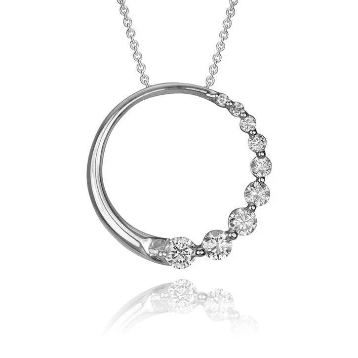 unique design pendant necklace for women -14K White Gold Diamond Journey Pendant