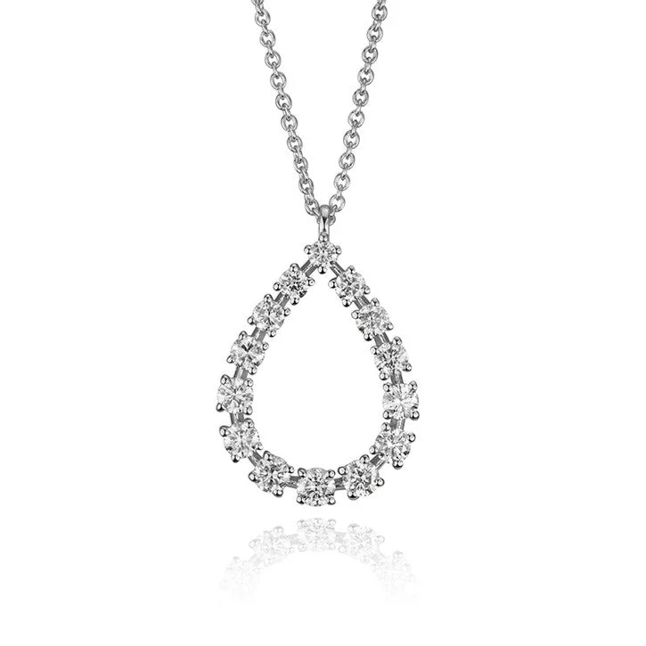 custom photo pendant necklace for women -14K White Gold Diamond Teardrop Necklace