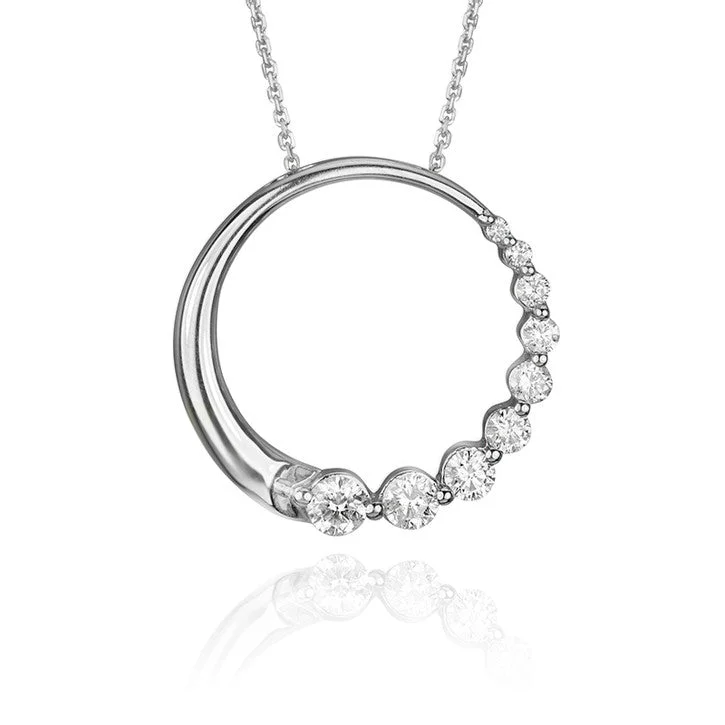 sapphire drop necklace for women -14K White Gold Circle Diamond Pendant