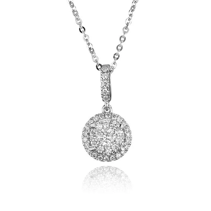 matching couple necklaces for anniversary -14K White Gold Diamond Cluster Necklace