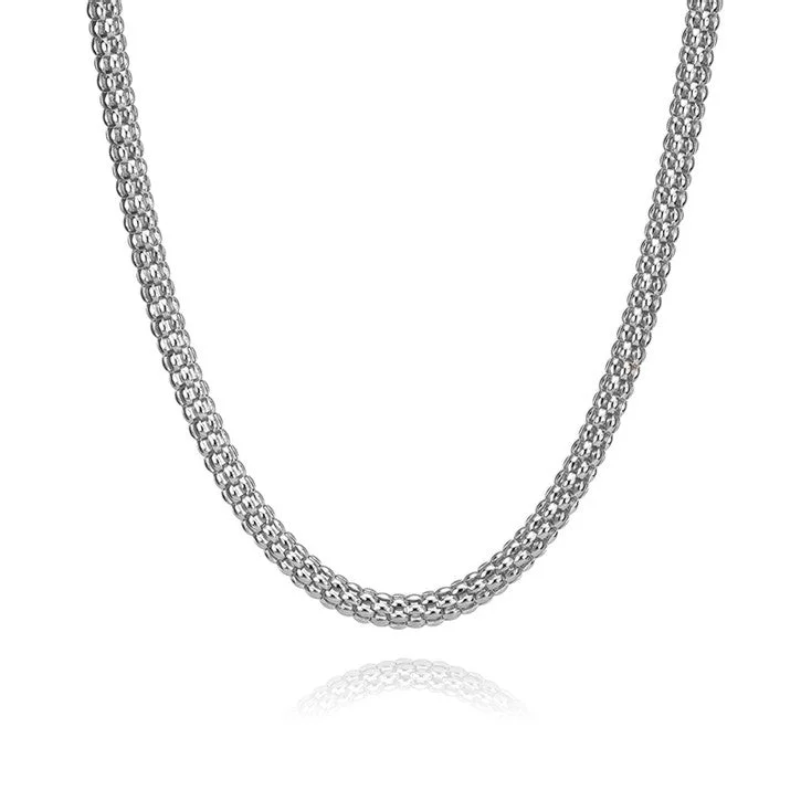 handmade charm necklace for women -14K White Gold Popcorn Necklace 18"