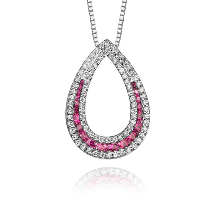 minimalist silver necklace for women -14K White Gold Ruby and Diamond Pendant