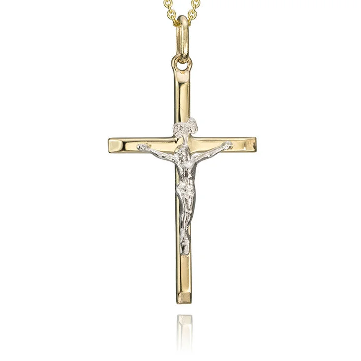 personalized zodiac necklace for men -14K Yellow and White Gold Cross Pendant