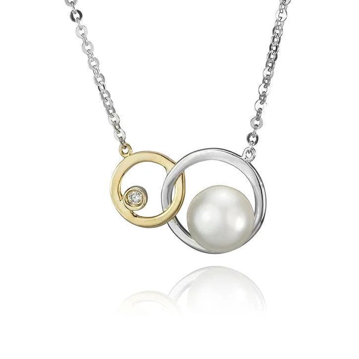 celestial star pendant necklace for women -14K Yellow and White Gold Diamond and Pearl Necklace