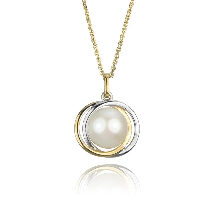 personalized initial pendant necklace for women -14K Yellow and White Gold Pearl Necklace