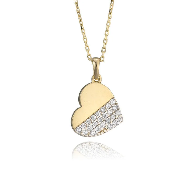 custom coordinate pendant necklace for couples -14K Yellow Gold and Cubic Zirconia Heart Necklace