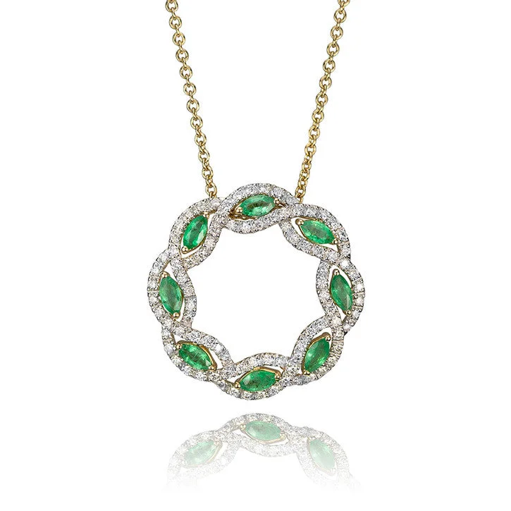 celestial moon necklace for women -14K Yellow Gold and Diamond Emerald Halo Necklace