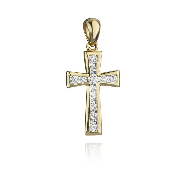 layered nameplate necklace for women -14K Yellow Gold Diamond Cross Pendant