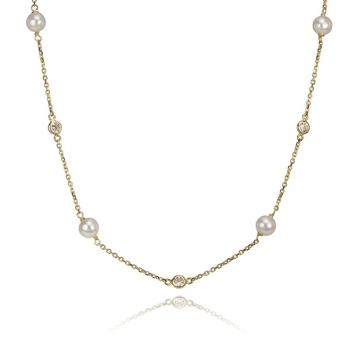 crystal charm necklace for women -14K Yellow Gold Modern Pearl Necklace