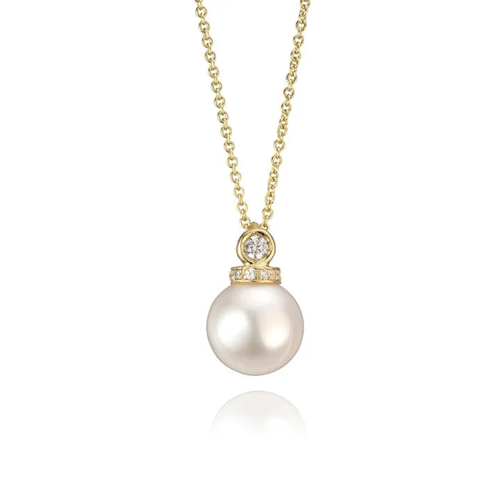 delicate pearl necklace for bridesmaids -14K Yellow Gold Freshwater Pearl Cubic Zirconia Necklace