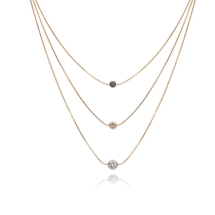 classic pendant necklace for women -18K Rose Gold Multi Strand Necklace with Tri-Coloured Ball Charms