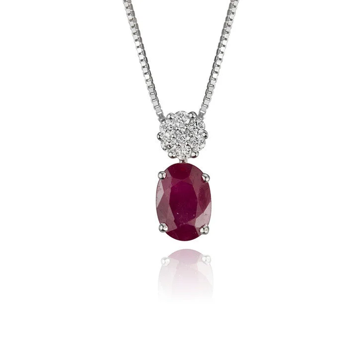 custom coordinate pendant necklace for couples -18K White Gold and Diamond Ruby Necklace