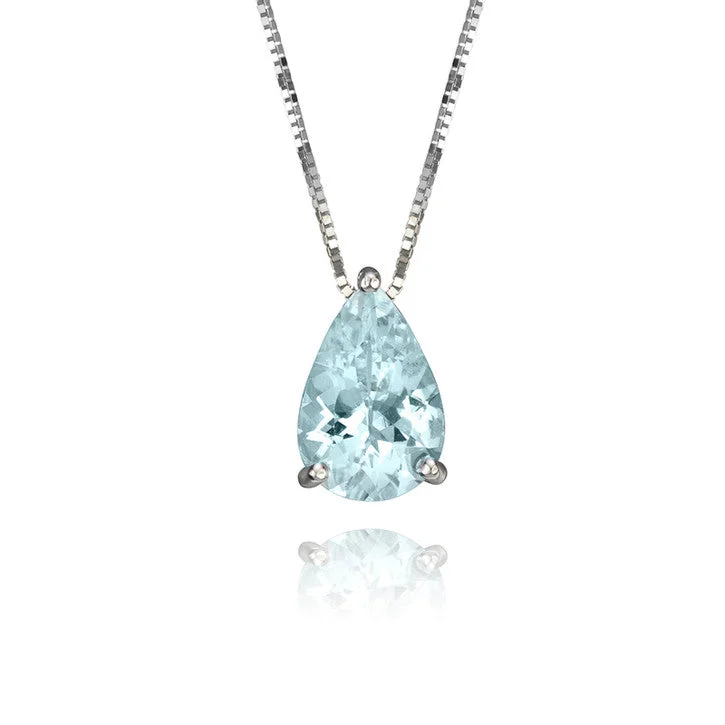 boho style pendant necklace for women -18K White Gold Aquamarine Necklace