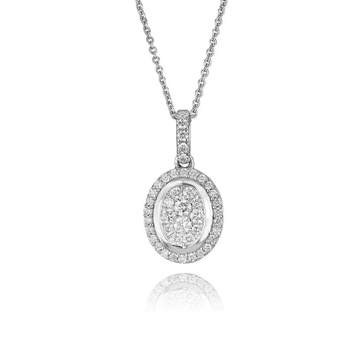 personalized charm bar necklace for women -18K White Gold Diamond Halo Necklace