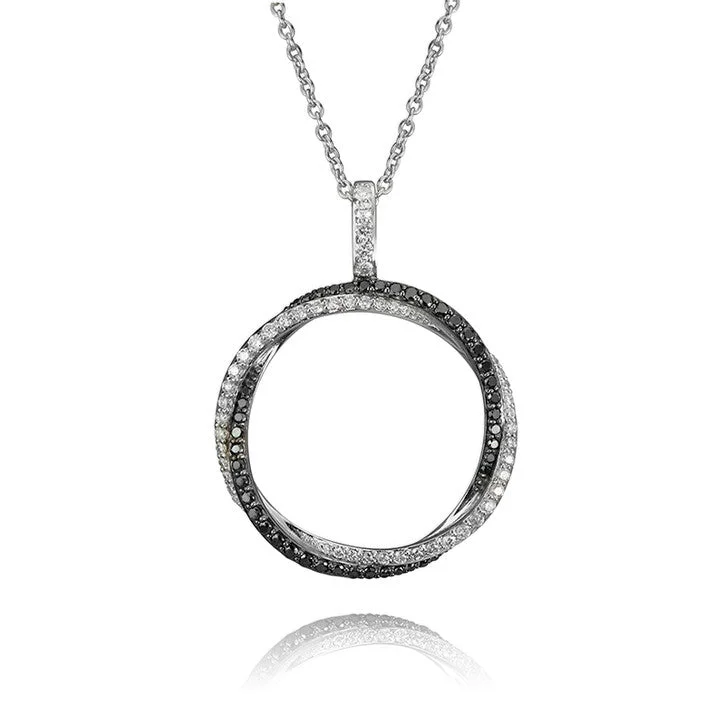 engraved infinity necklace for couples -18K White Gold Intertwined Black and White Diamonds Necklace