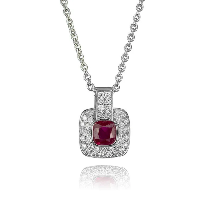 custom photo pendant necklace for women -18K White Gold Ruby and Diamond Necklace