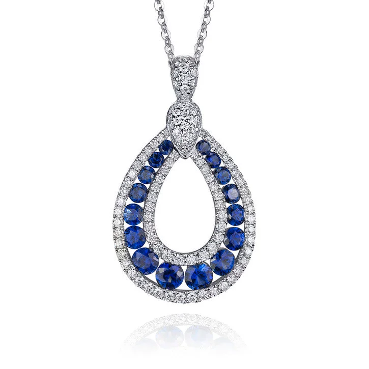 silver bar necklace for layering -18K White Gold Sapphire and Diamond Pendant