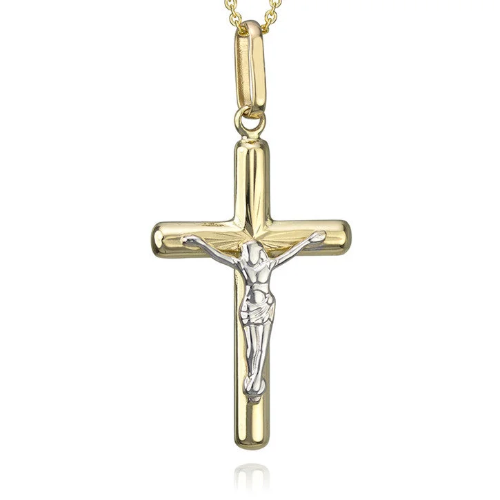 delicate gold heart necklace for women -18K Yellow and White Gold Cross Pendant