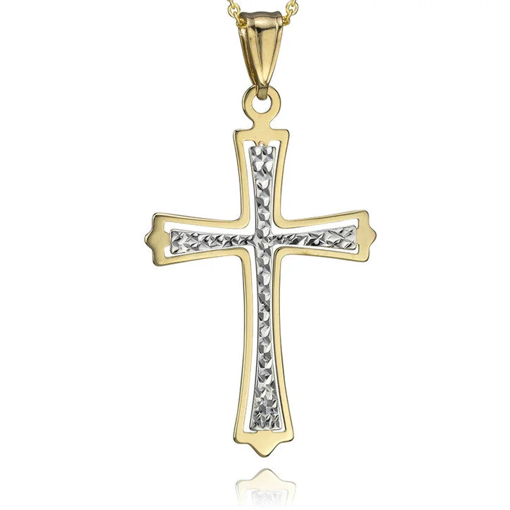 diamond solitaire necklace for women -18K Yellow and White Gold Two Tone Cross Pendant