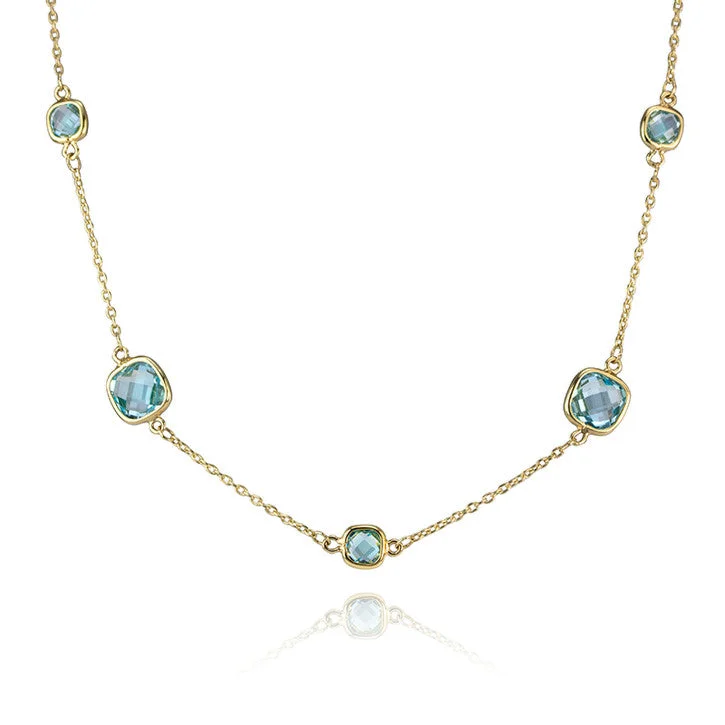 custom name necklace for gifts -18K Yellow Gold Blue Topaz Necklace