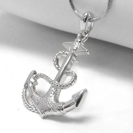 unique design pendant necklace for women -Anchor and Rope White Gold Plated Pendant 17" Necklace