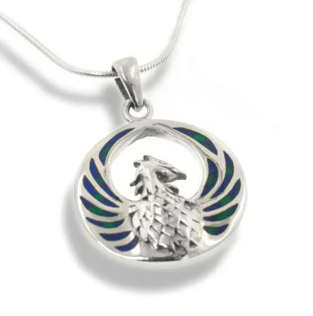 custom photo pendant necklace for women -Azurite Winged Phoenix Sterling Silver Pendant Necklace