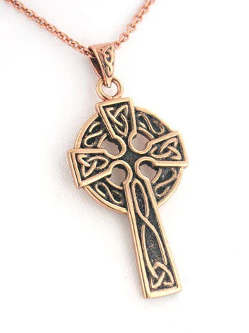 gold necklace with charm for women -Medium Celtic Knot Sun Cross Solid Copper Pendant and 20" Necklace