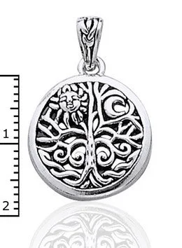 unique gold pendant necklace for women -Celtic Tree of Life Art Symbol with Sun and Moon Sterling Silver Pendant