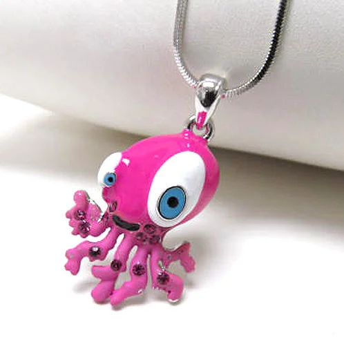 sapphire drop necklace for women -Cthulhu's Super Cute Cousin - Pink Octopus Pendant 17" Necklace