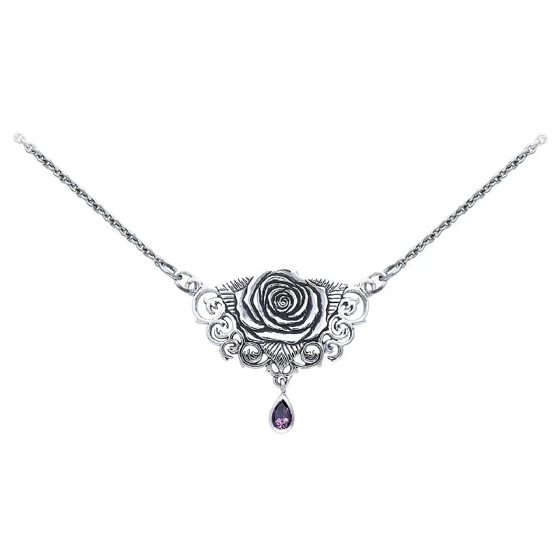 birthstone necklace for special occasions -Divine Mysteries ~ Sacred Rose with Amethyst Sterling Silver Necklace