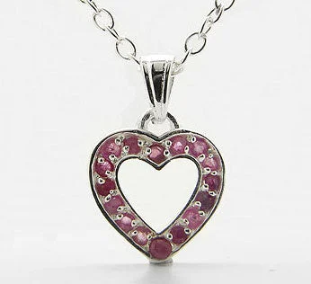 luxury gold pendant necklace for women -Genuine Ruby Heart Pendant Sterling Silver 16" Necklace